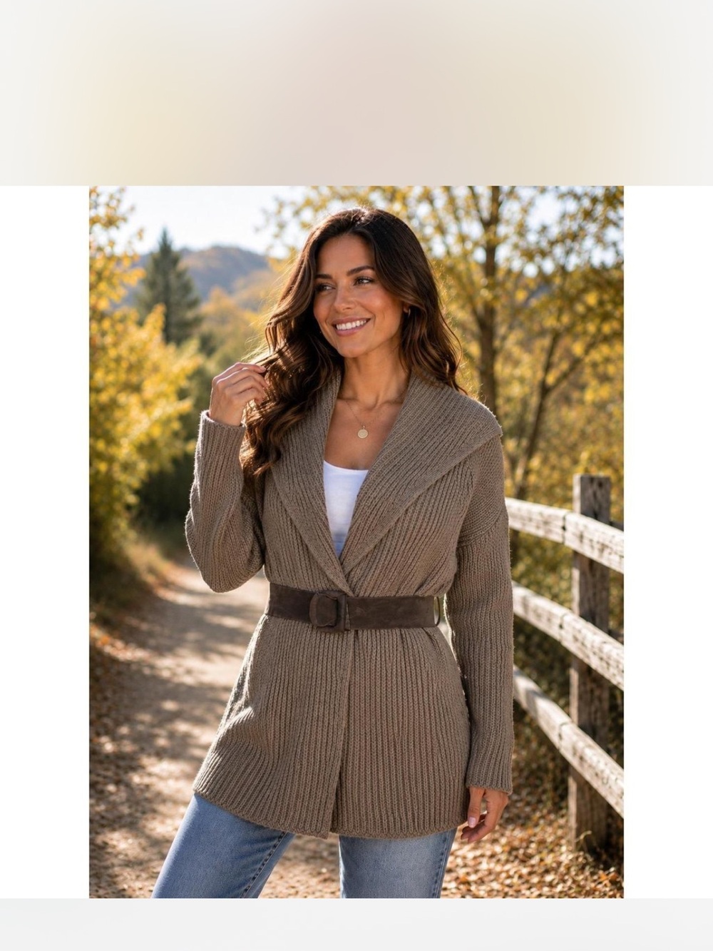 Soft Surroundings Shawl Collar Knit Belted Cardigan Sweater - Taupe